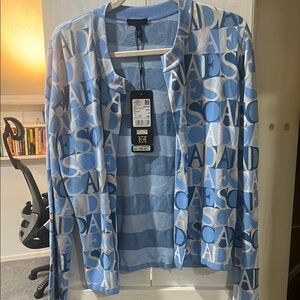 Escada Light Blue and White Patterned Cardigan
